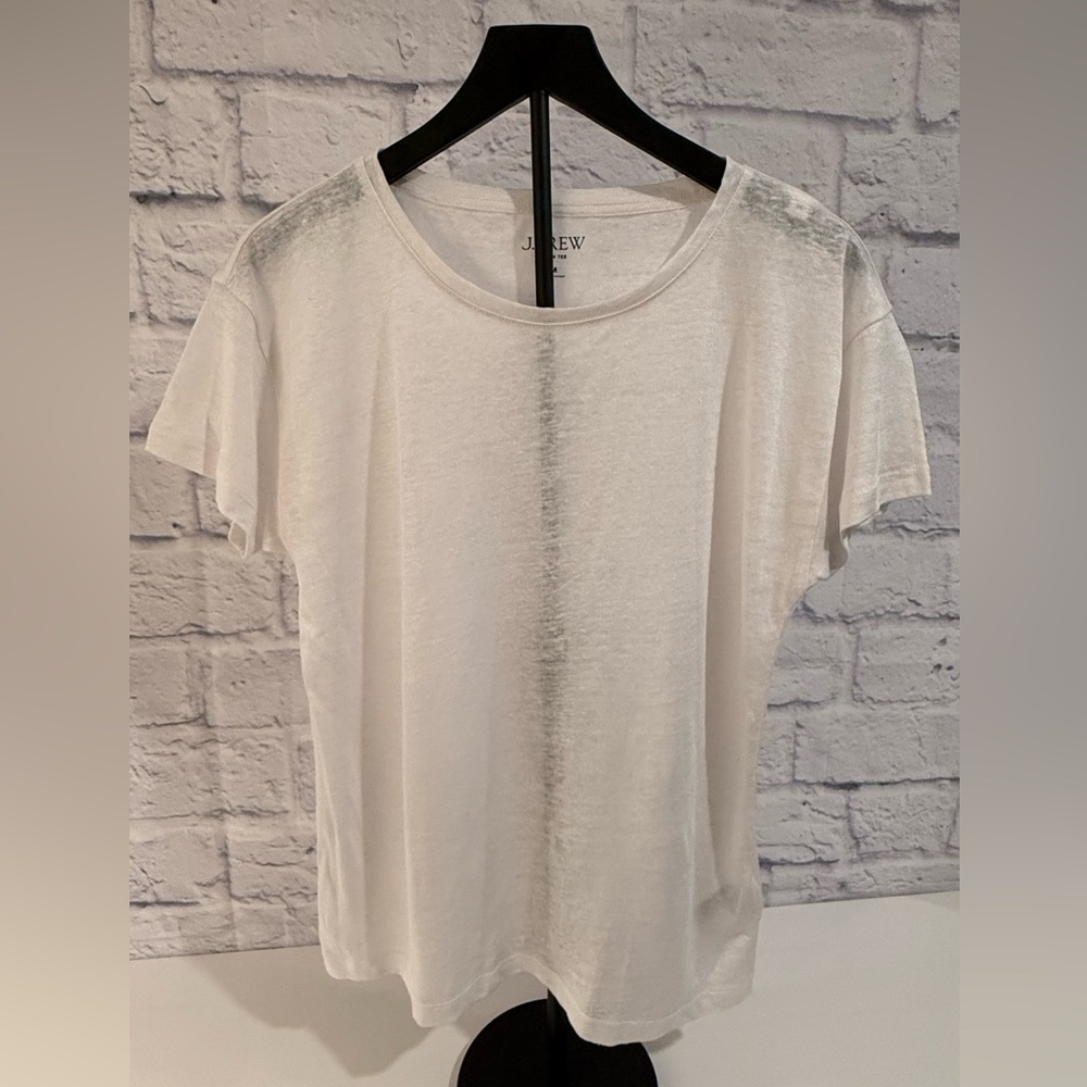 J. Crew Women's 100% Linen White Short Sleeve Tee M